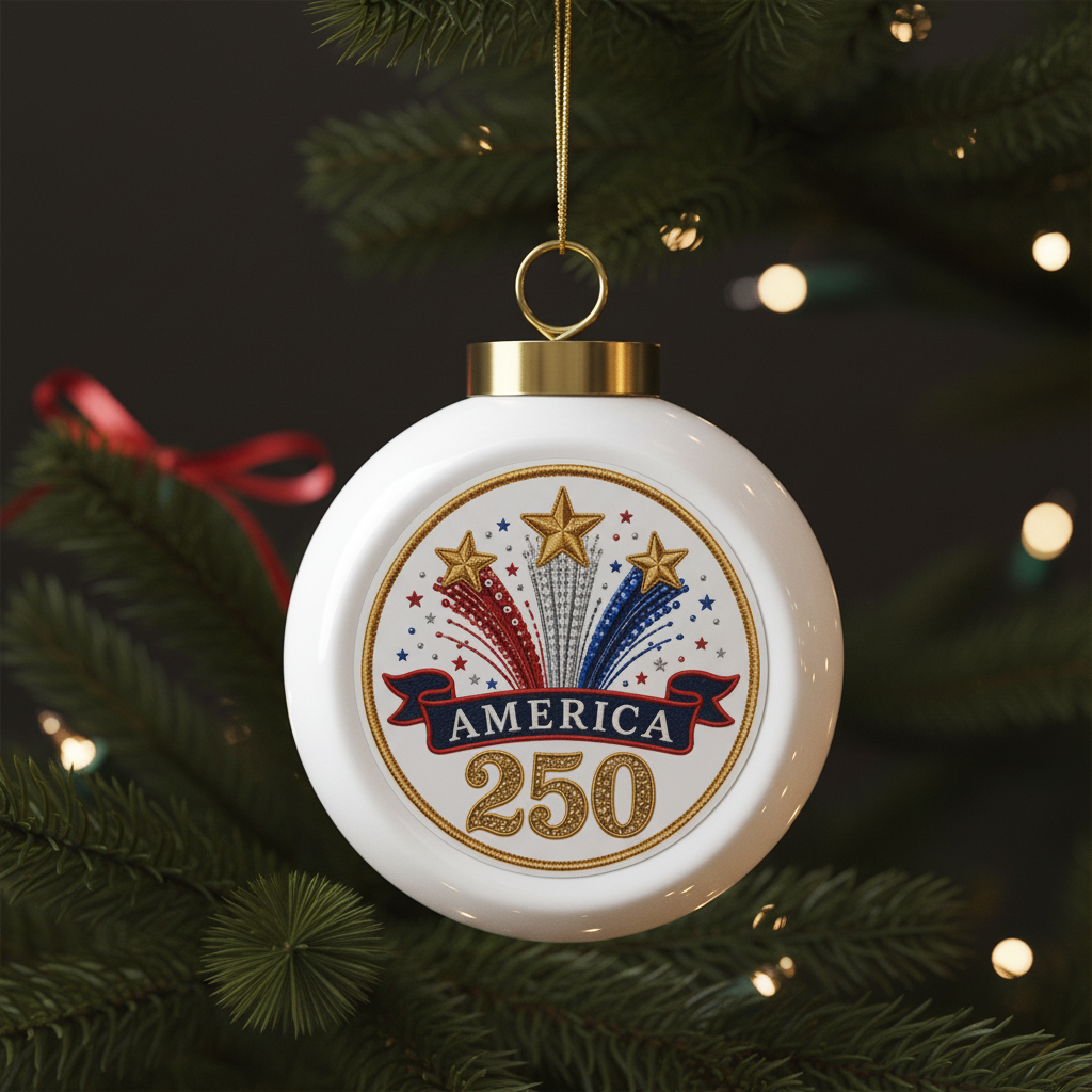 America 250 Patriotic Christmas Ball Ornament - Clean Tree Mockup