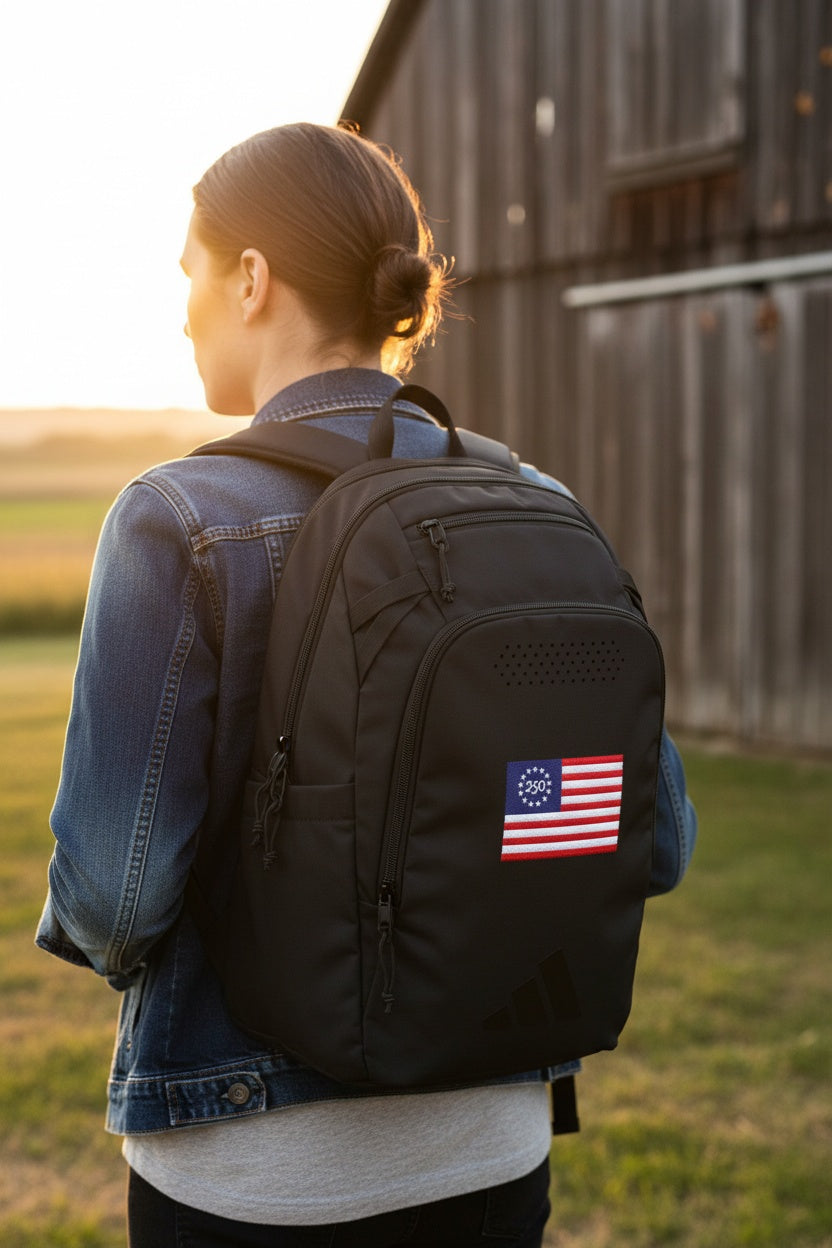 Backpack — Embroidered 250th Anniversary Betsy Ross American Flag adidas Defender 5 - 4LibertyShop.com