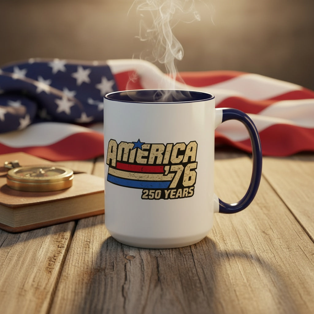 America '76 250 Years Accent Coffee Mug — Retro Patriotic 11/15oz - 4LibertyShop.com