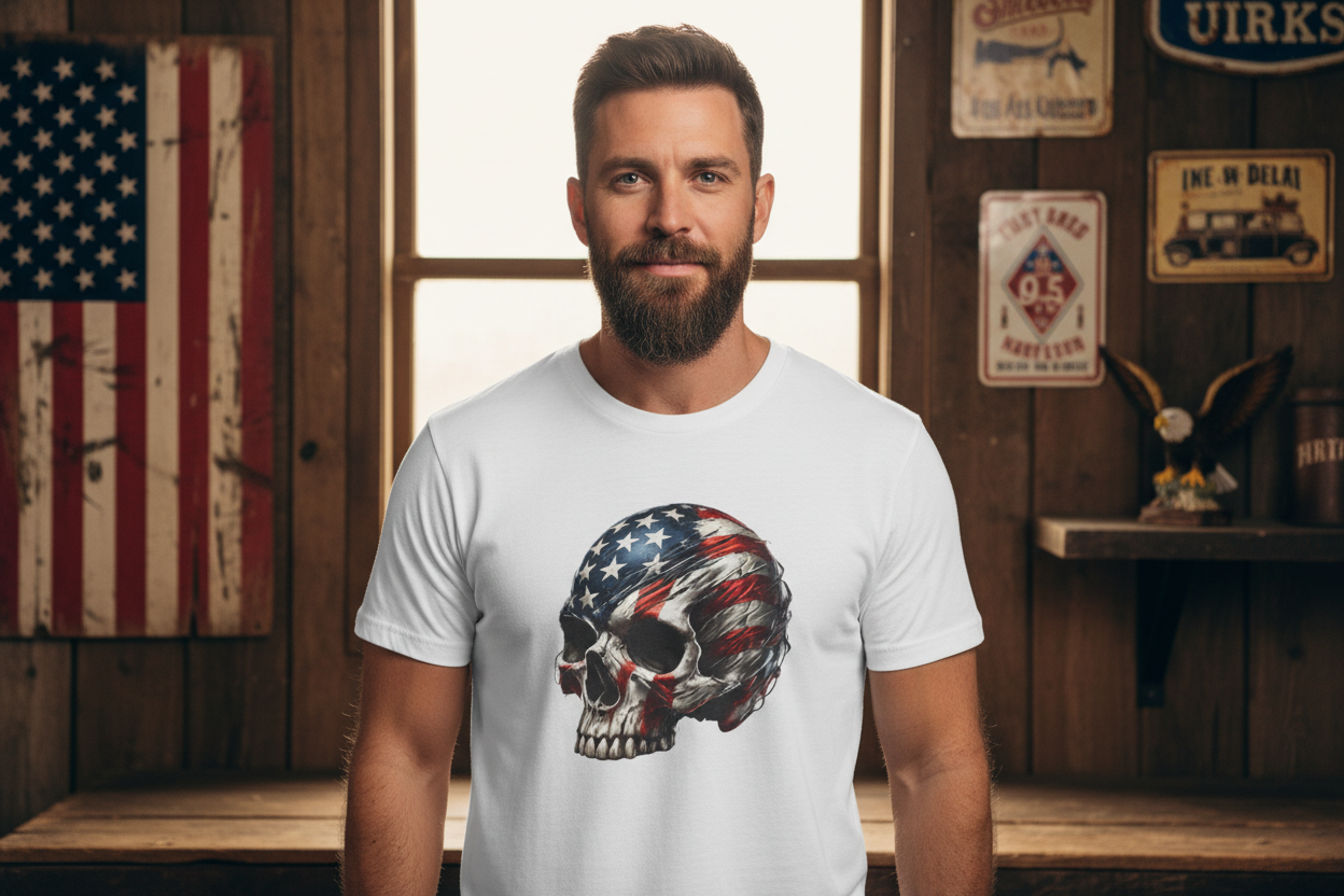 American Rebel Skull T-Shirt Mockup - Realistic