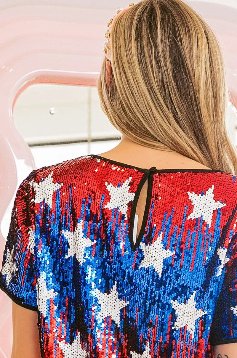 Patriotic Star Sequin Top