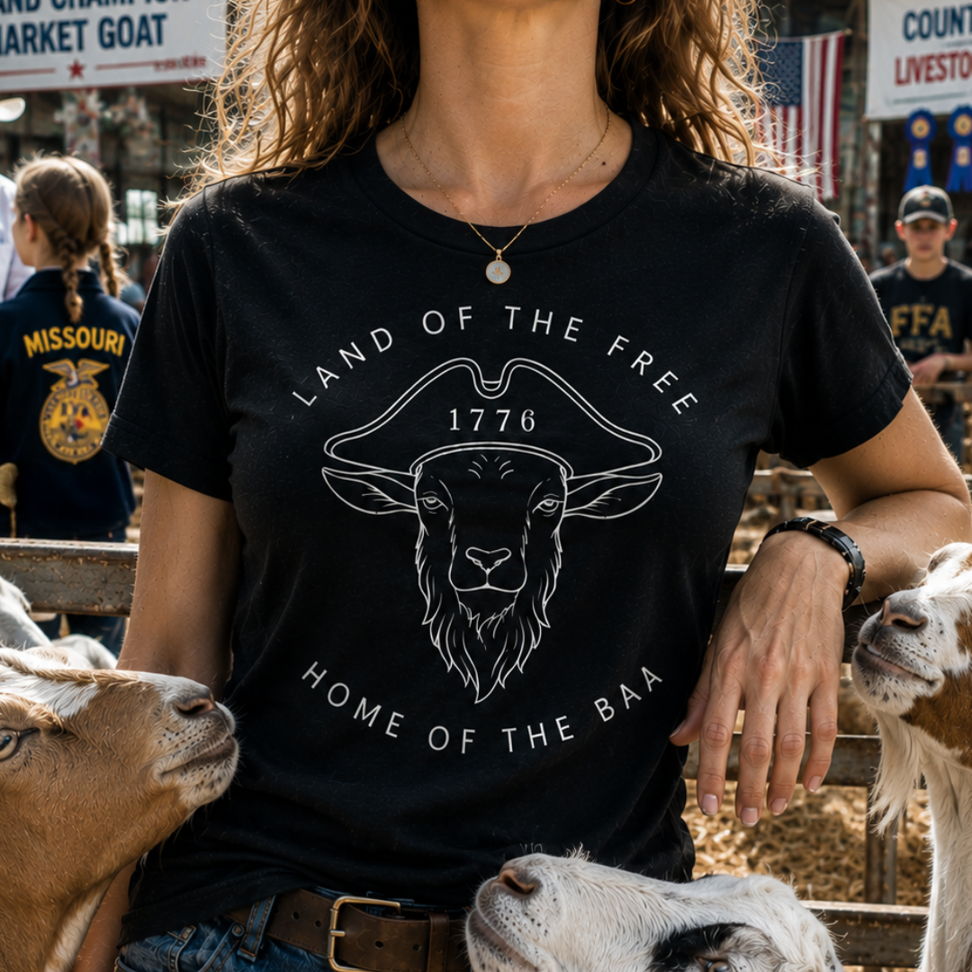 T‑Shirt — "Land of the Free, Home of the Baa" Goat Graphic (1776) Patriotic Tee - 4LibertyShop.com