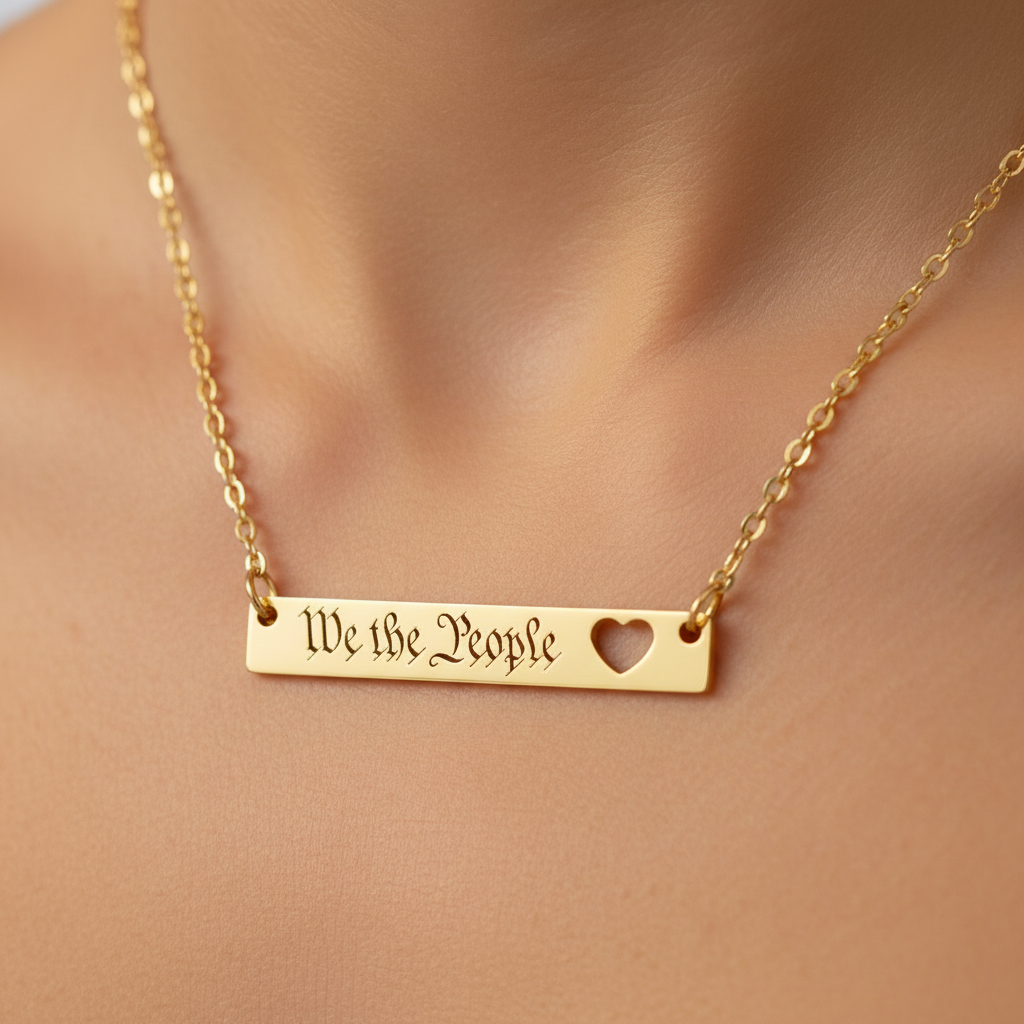 Bar necklace with We the People heart pendant