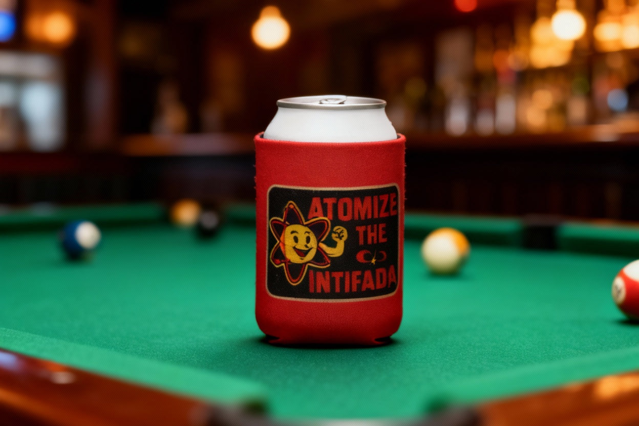 Beer jacket on can on pool table