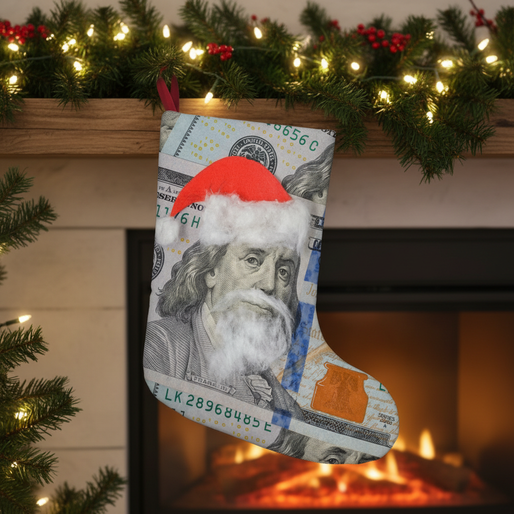 Benjamin Franklin Christmas Stockings - Close-Up Product Mockup