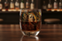 Benjamin Franklin stained glass whiskey glass on bar top
