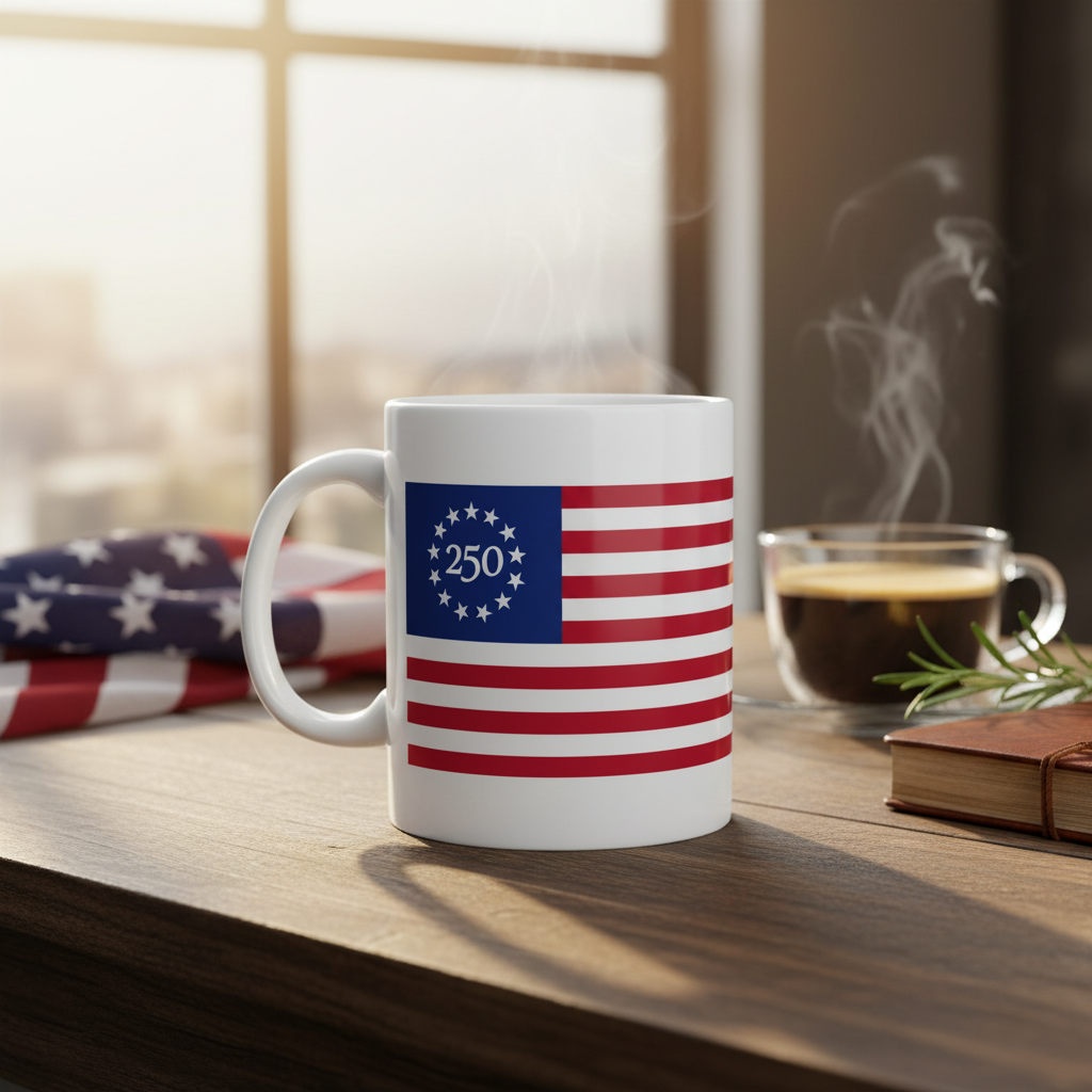Betsy Ross 250th Anniversary Mug – Lifestyle Photo