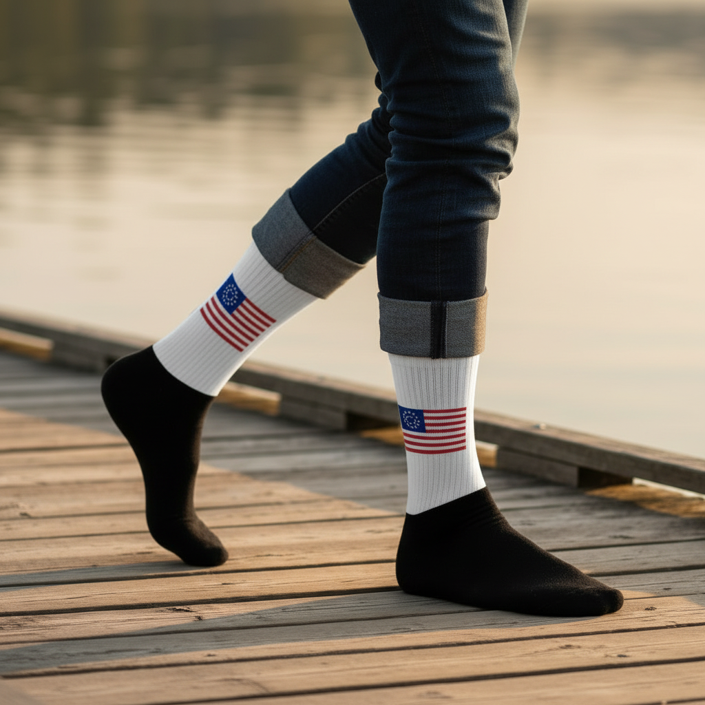 Betsy Ross Flag Socks – Zoomed Product Detail