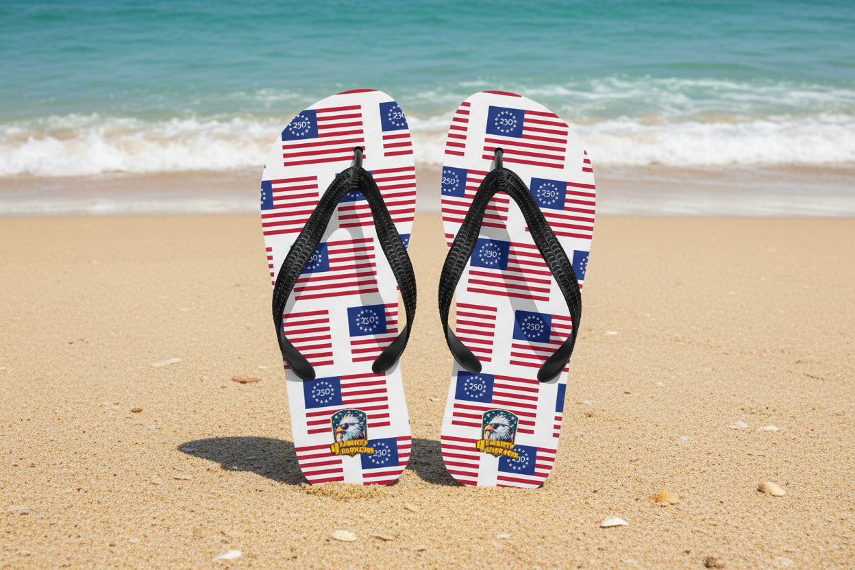 Betsy Ross Flip-Flops on Beach