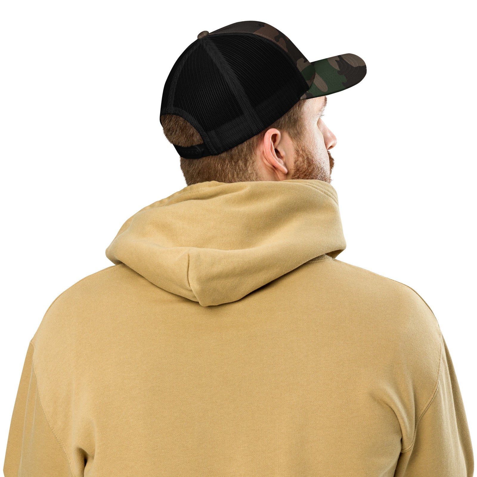 TRUMP Gadsden Snake Camo Trucker Hat – Don’t Tread on MAGA!