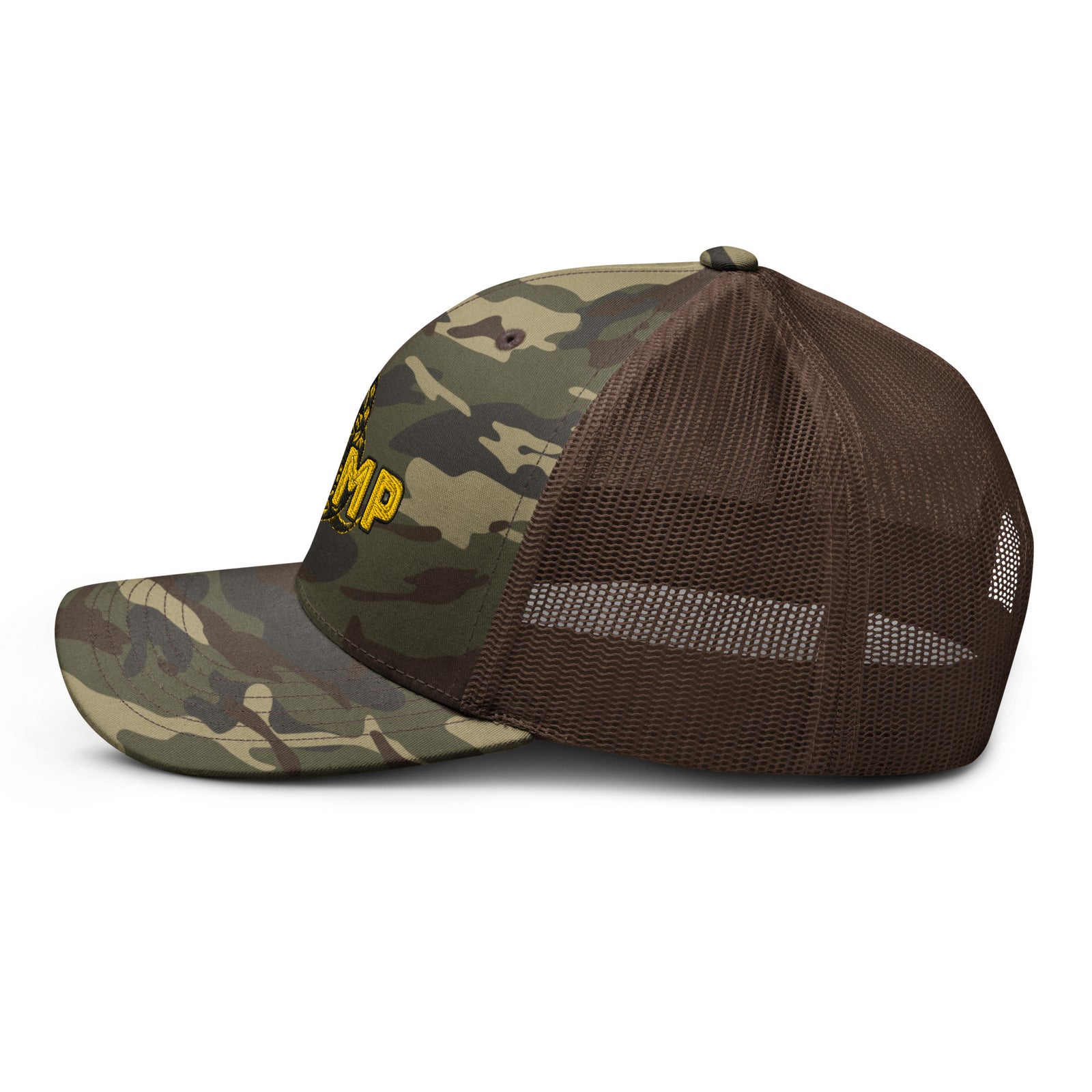 TRUMP Gadsden Snake Camo Trucker Hat – Don’t Tread on MAGA!