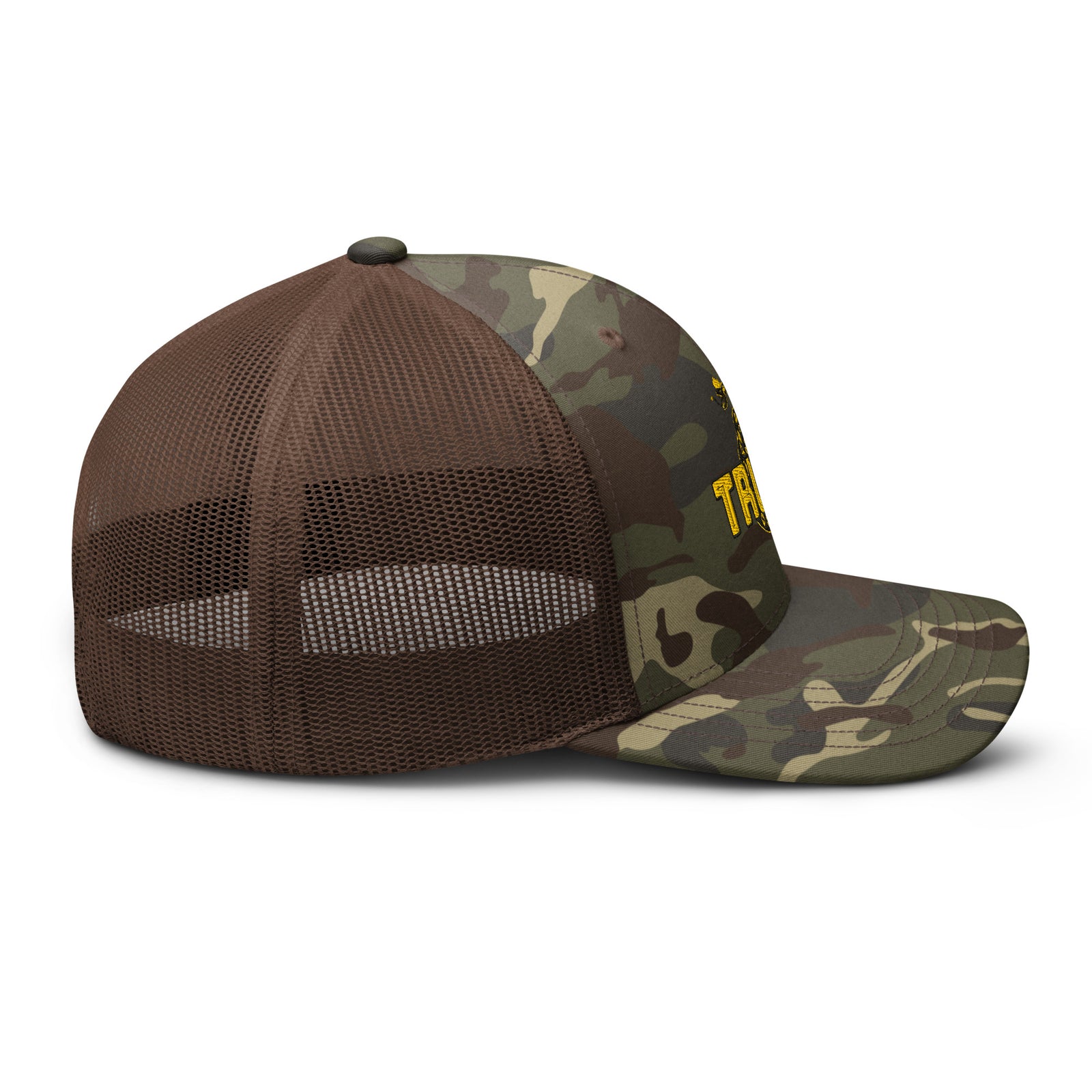 TRUMP Gadsden Snake Camo Trucker Hat – Don’t Tread on MAGA!