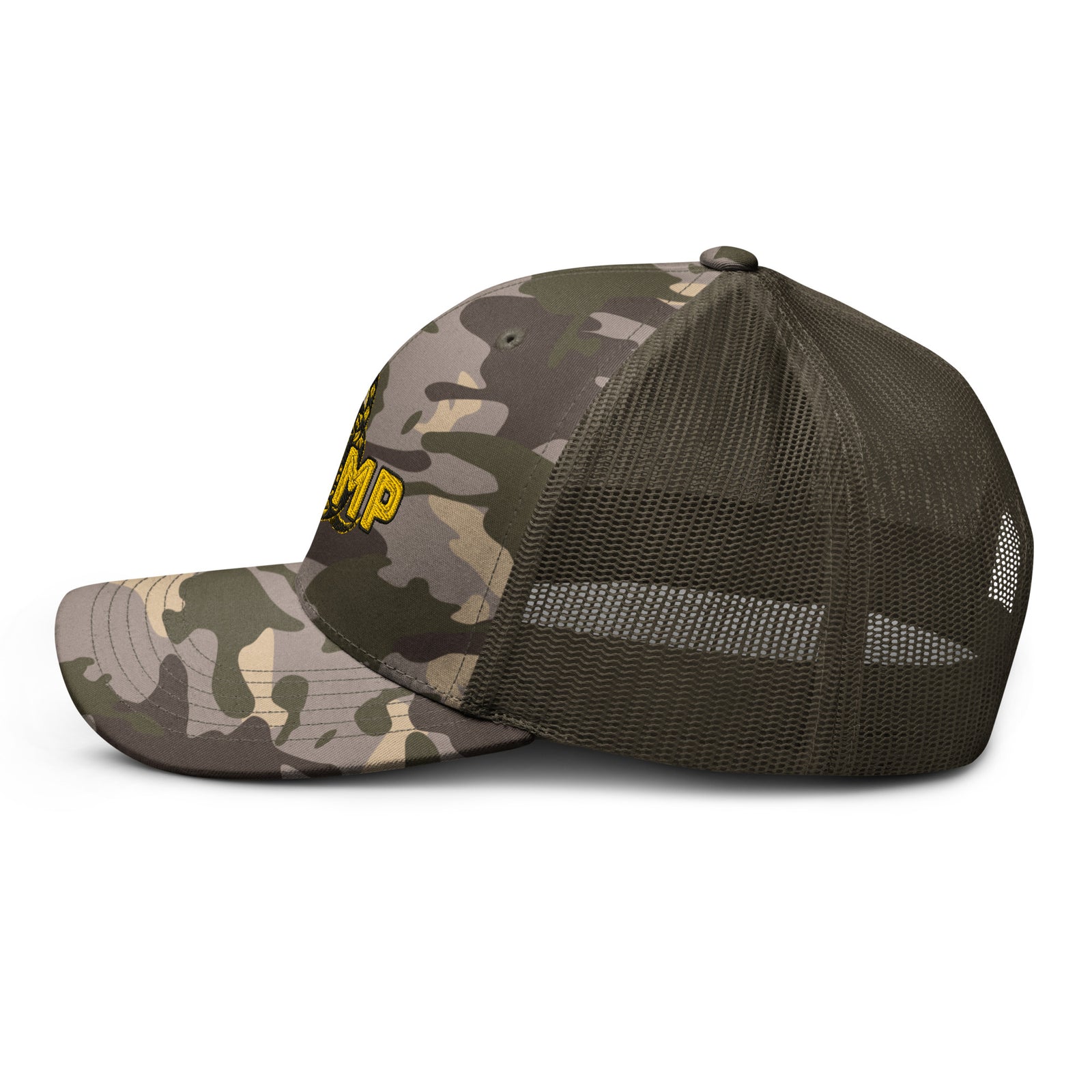 TRUMP Gadsden Snake Camo Trucker Hat – Don’t Tread on MAGA!