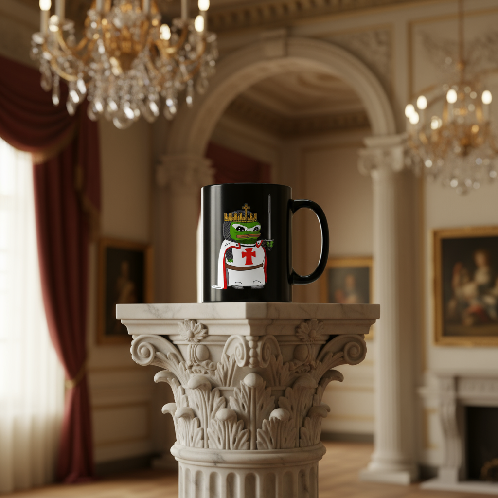 Crusader Pepe Mug on Luxurious Column