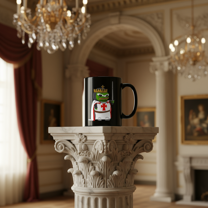 Crusader Pepe Mug on Luxurious Column