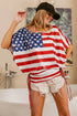 American Flag Printed Side Ruched Knit Top