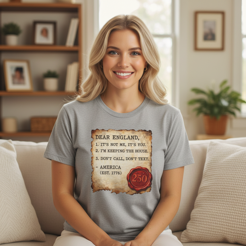 Dear England Tee — Blonde Woman on Couch