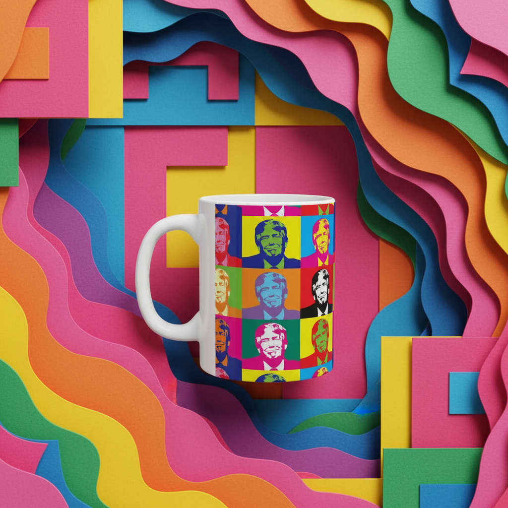 Donald Trump Warhol Pop Art Mug with Paper Background