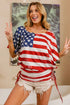 American Flag Printed Side Ruched Knit Top