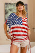 American Flag Printed Side Ruched Knit Top