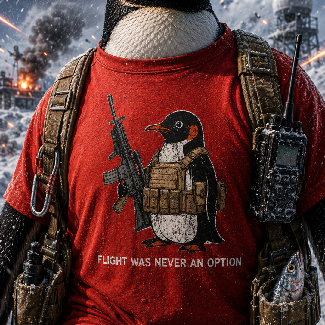 Penguin Tactical Tee — "Flight Was Never An Option" Military Humor T-Shirt - 4LibertyShop.com