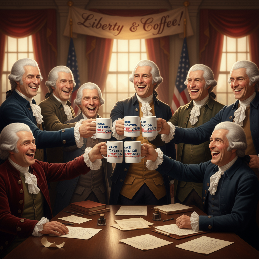 Founding Fathers Cheering with MTTA Mugs