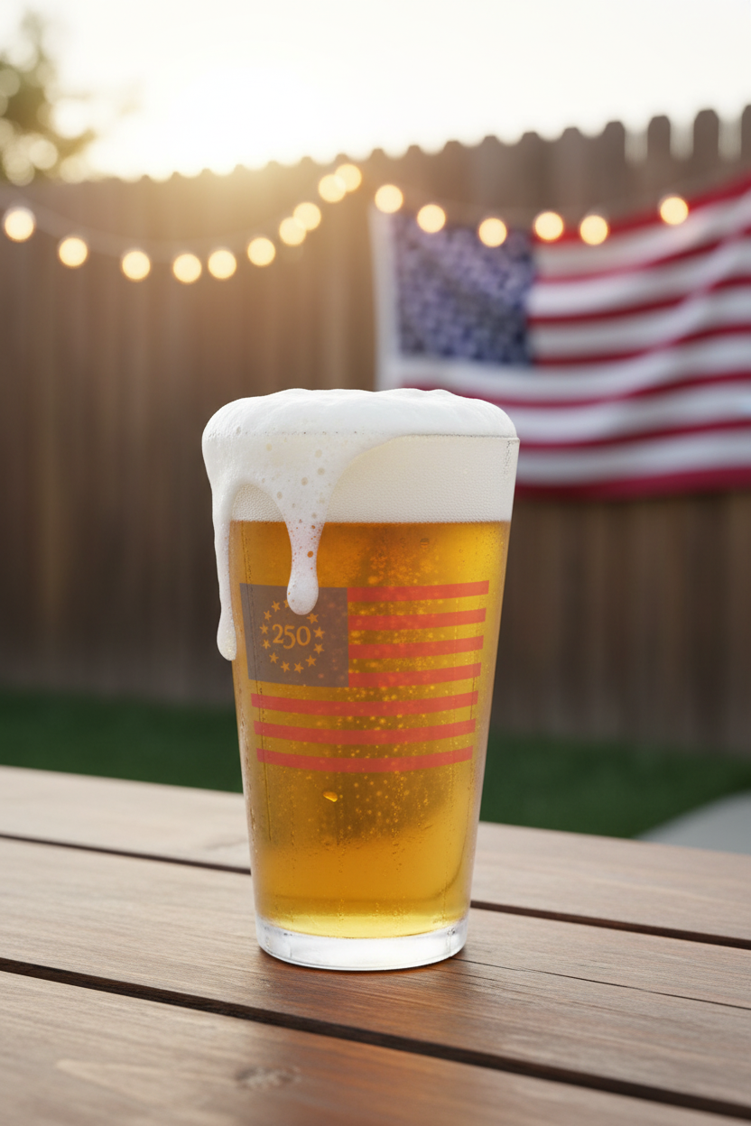Frosted 16oz Pint Glass - Vintage 13-Star Flag Stylish Mockup