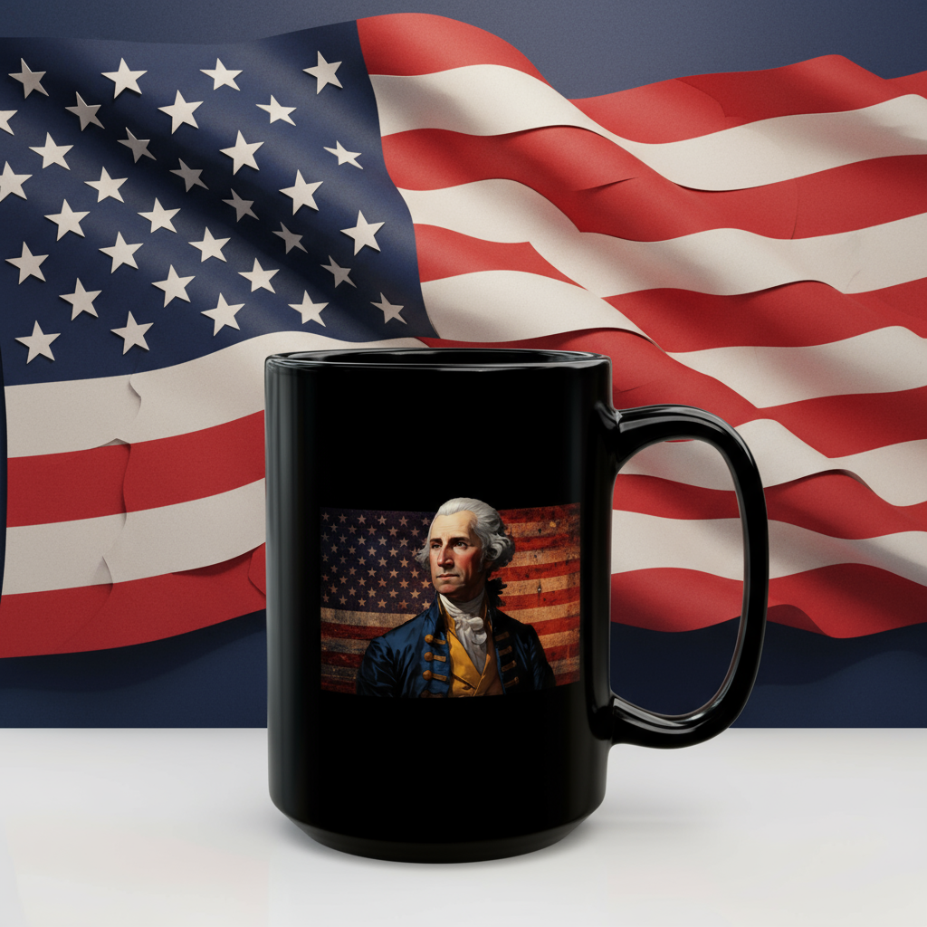 George Washington Prepared for War Mug with Paper Art Flag