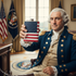 George Washington with American Flag Flask - Zoomed Close-Up
