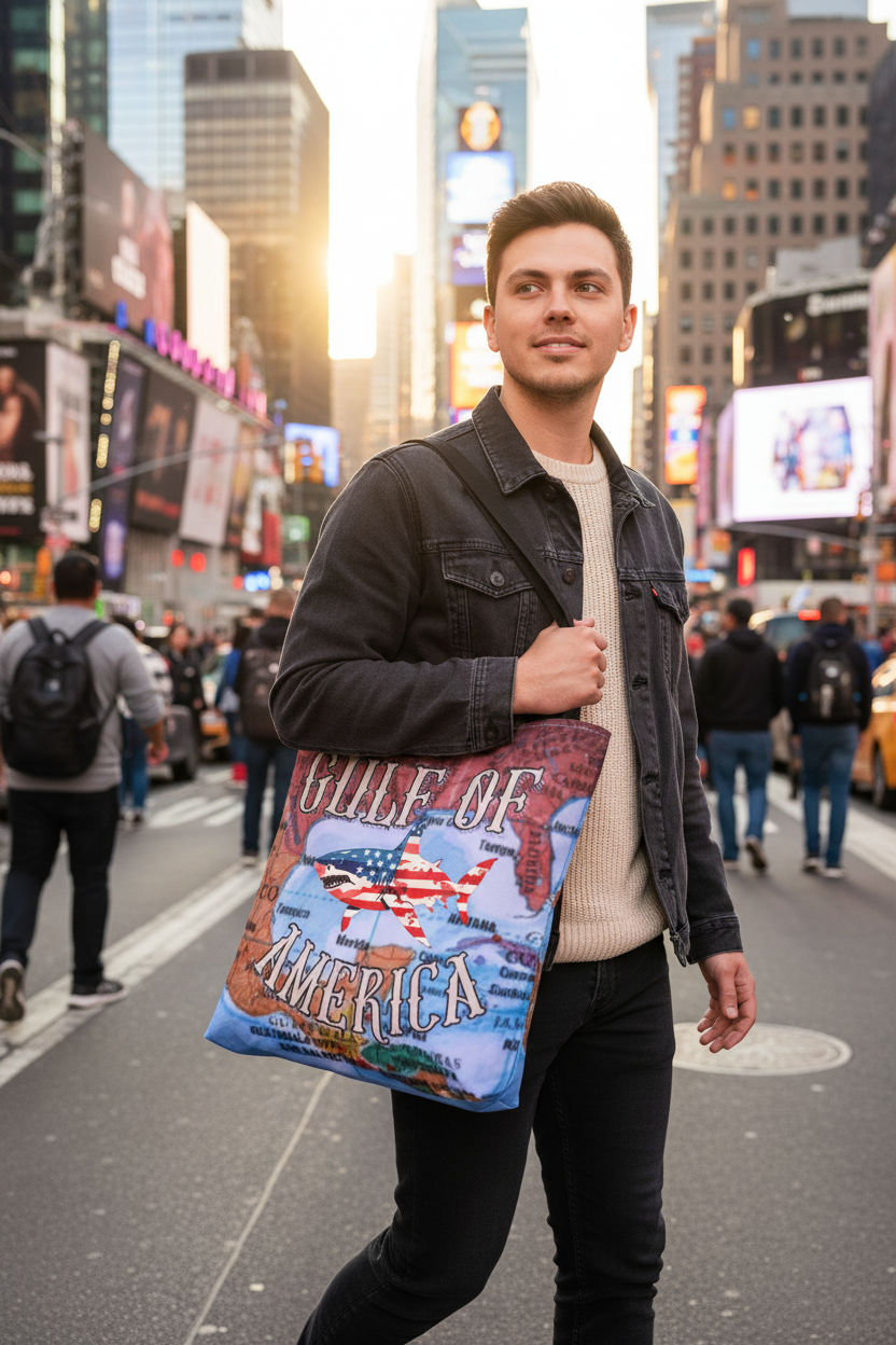 Gulf of America Shark Tote Bag NYC Street Lifestyle