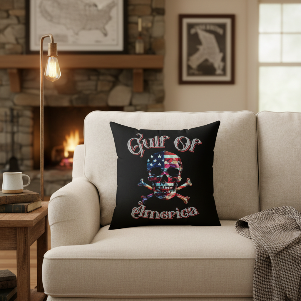 Gulf of America Skull Pillow Couch Lifestyle