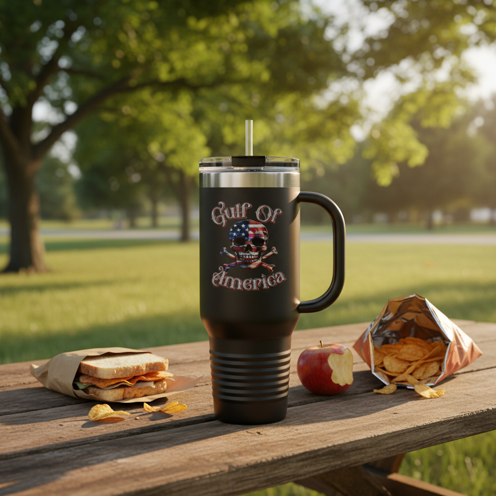 Gulf of America Skull Tumbler Park Lunch Scene