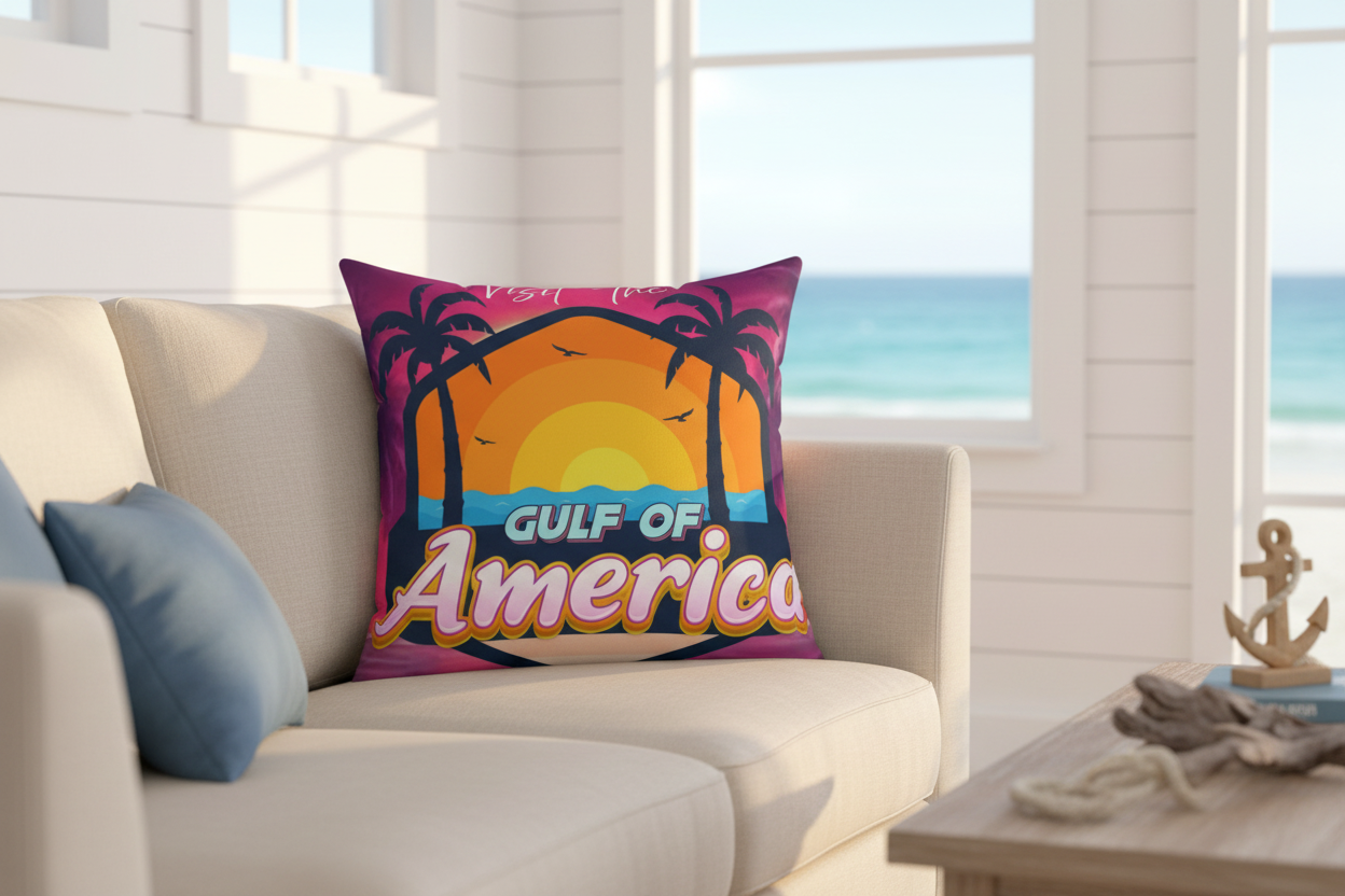 Gulf of America Square Pillow in Beach House Living Room
