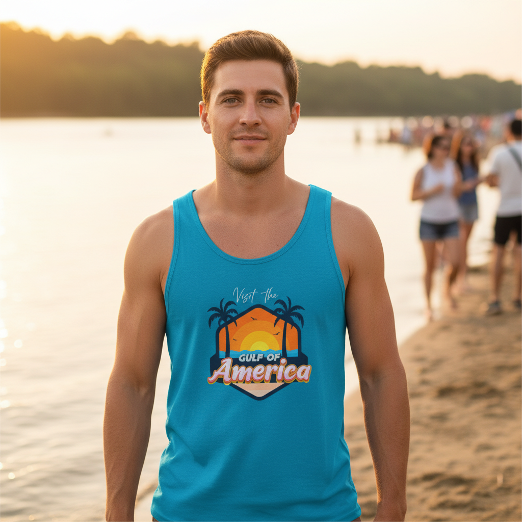 Gulf of America Tank Top Close-Up Riverbank Party