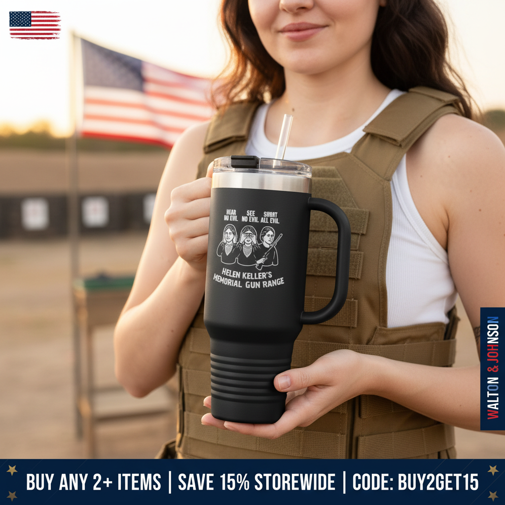 Helen Keller Memorial Gun Range Tumbler Close-Up Mockup