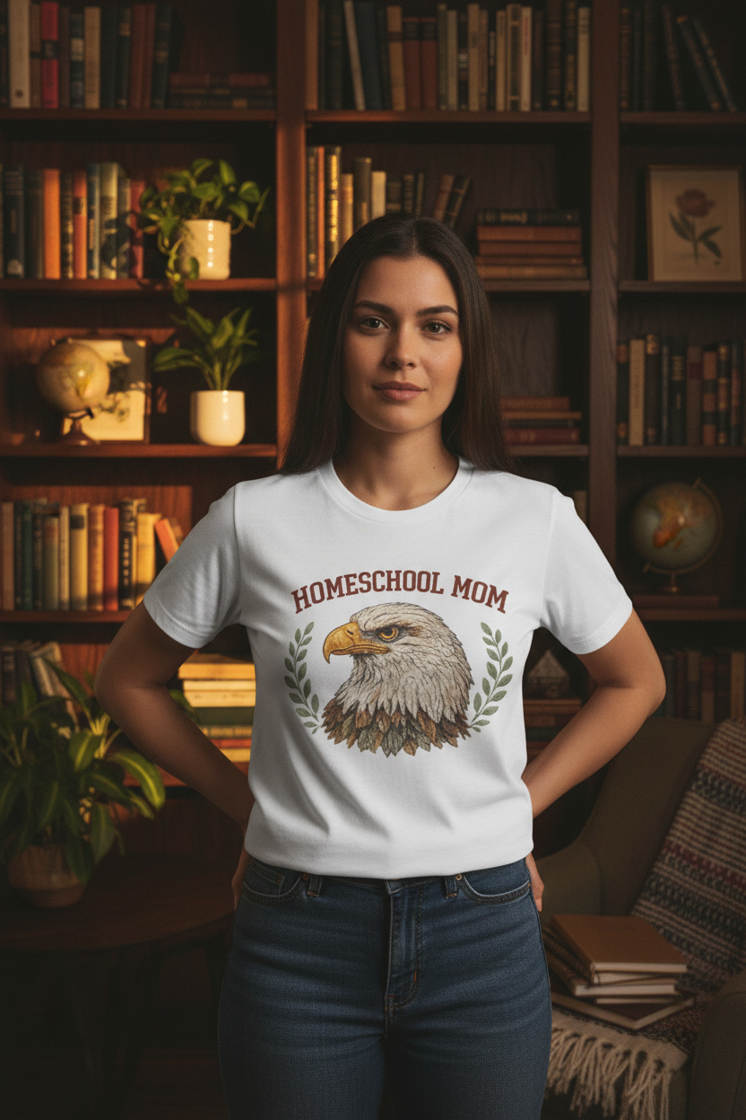 Homeschool Mom T-Shirt - Stylish Editorial Mockup