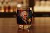 John Adams stained glass whiskey glass on bar top