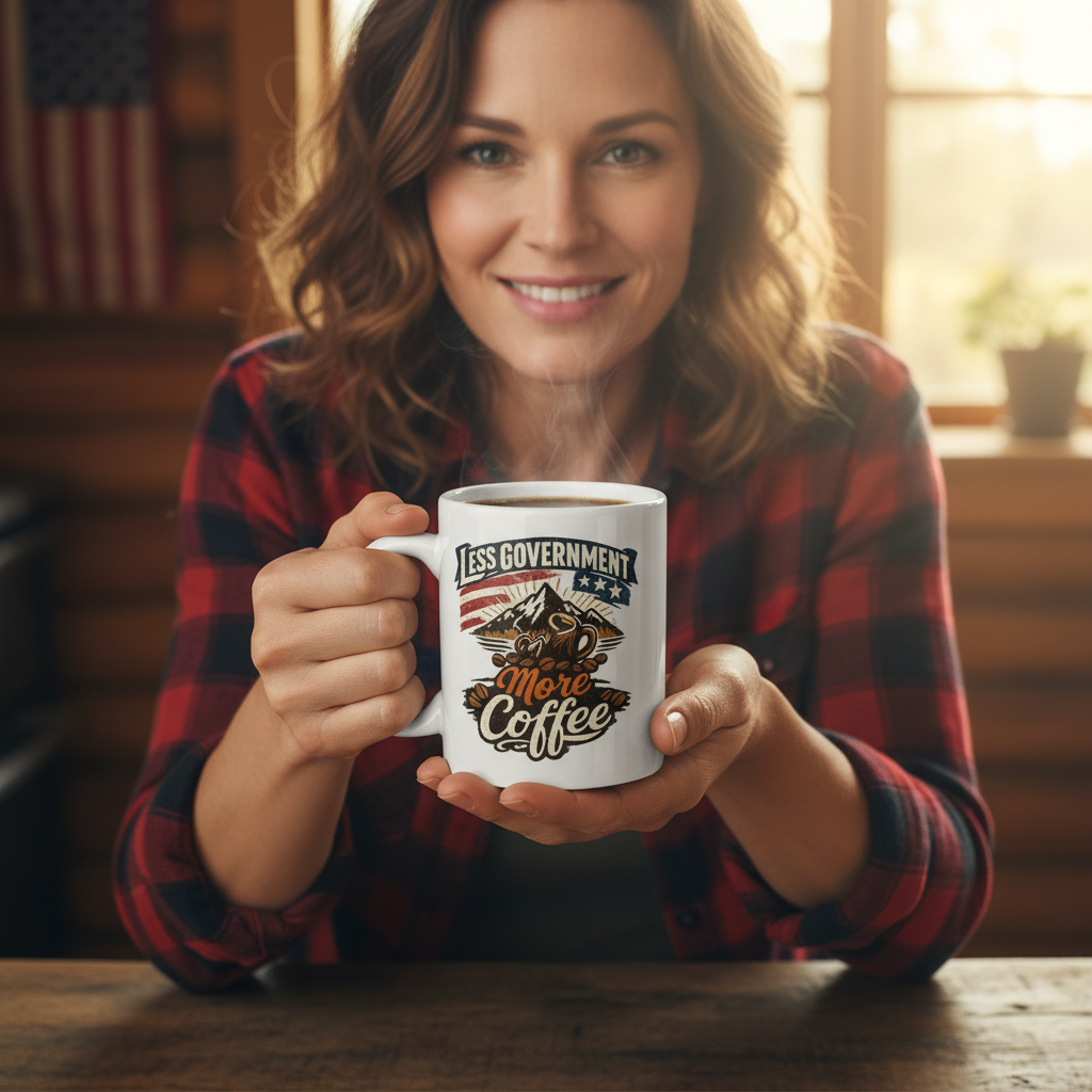 Less Government More Coffee Mug - Large Close-up