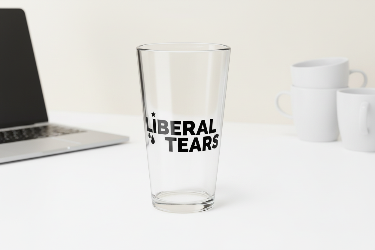 Liberal Tears Glass 16oz Mockup - Bright Background