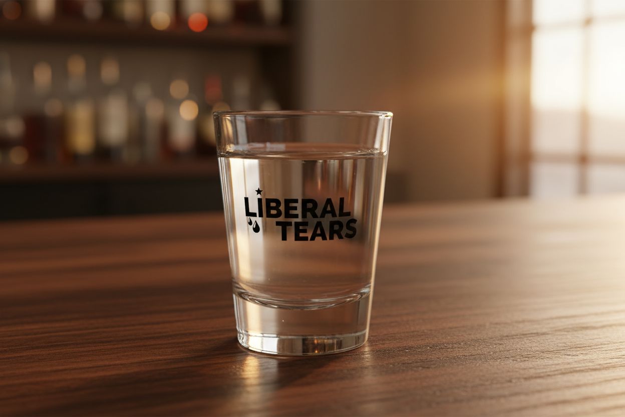 Liberal Tears Shot Glass Close-Up on Home Bar