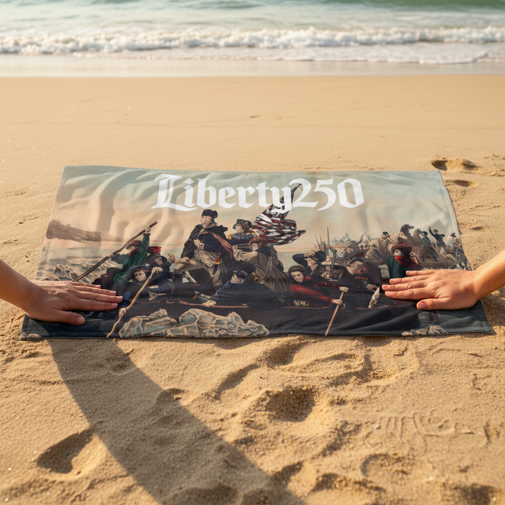 Liberty250 Washington Crossing Beach Towel — Close-Up