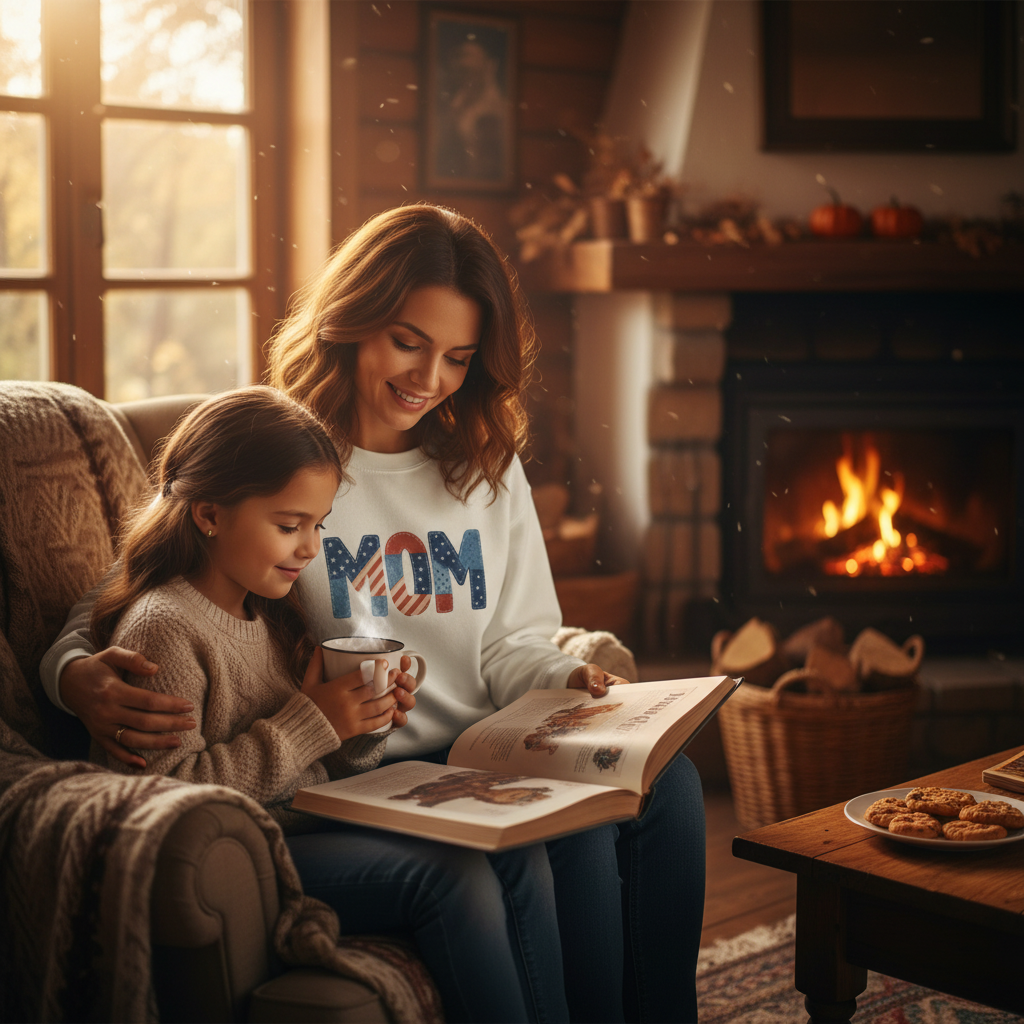 Mother and Daughter Embroidered Patriotic Mom Sweatshirt
