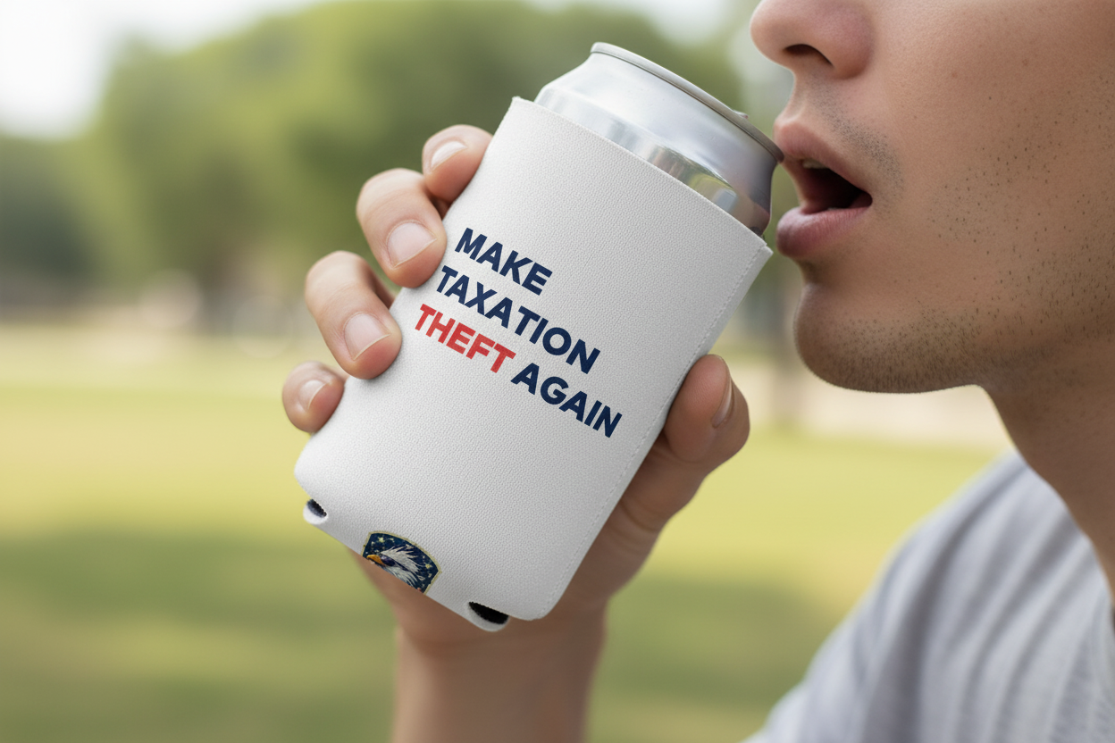 MTTA koozie close-up with visible lettering