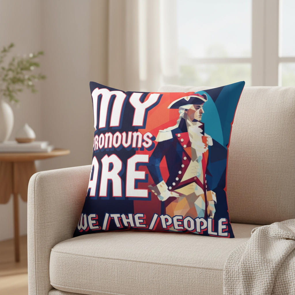 My Pronouns Are We/The/People Square Pillow Lifestyle Mockup