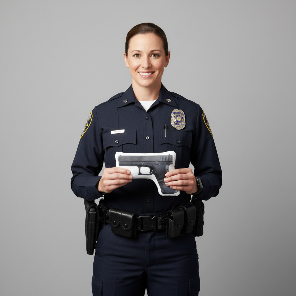 Police Officer holding Glock Pillow