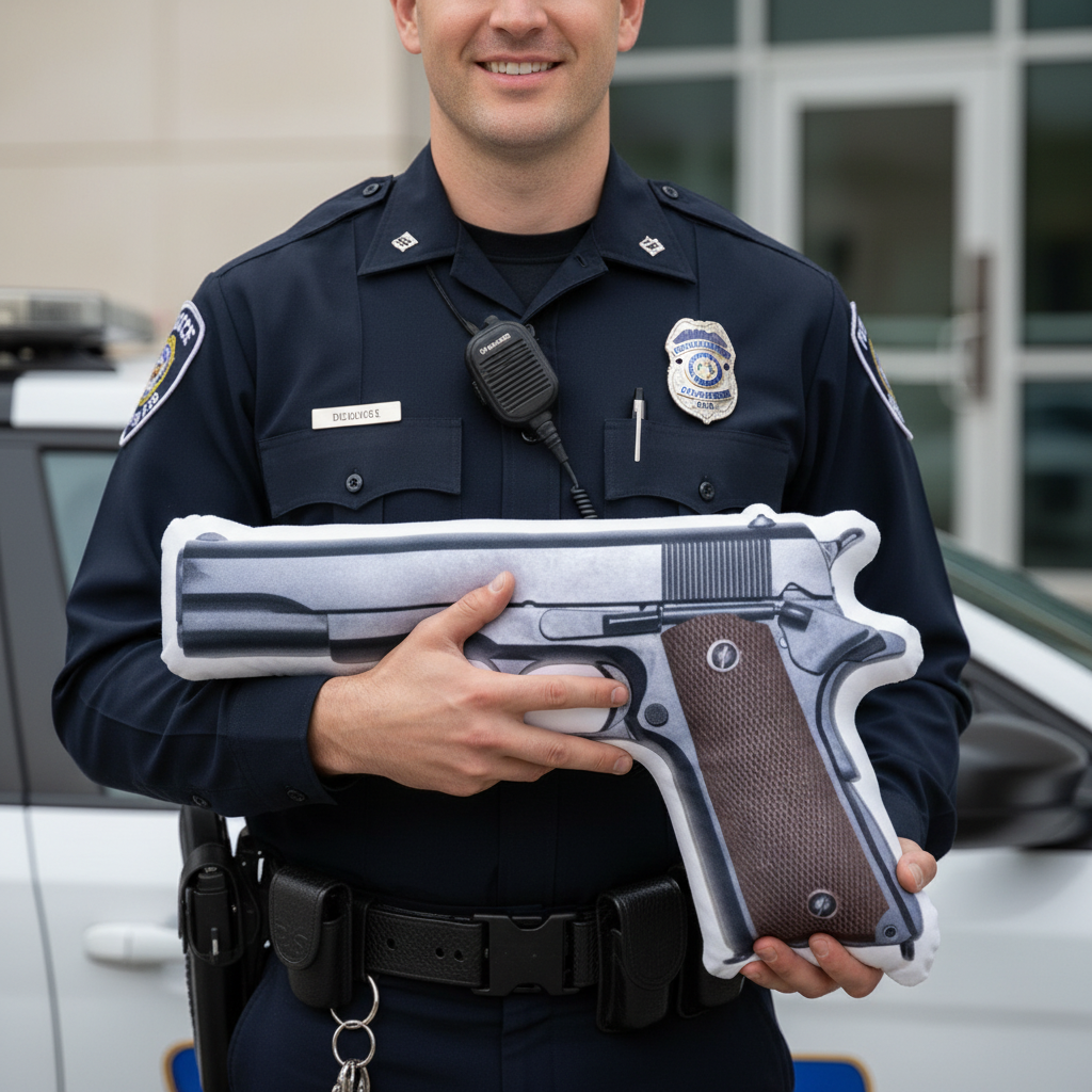 Police Officer with M1911 Pistol Pillow