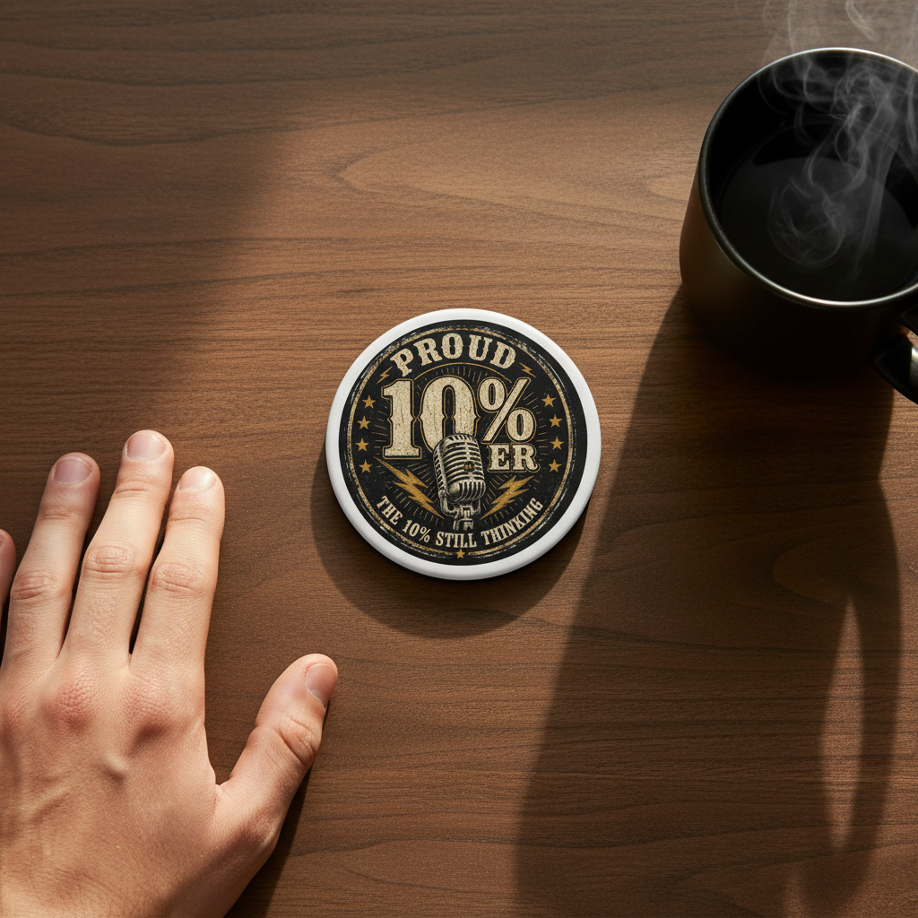Proud 10%er Ceramic Coaster - Top Down Mockup