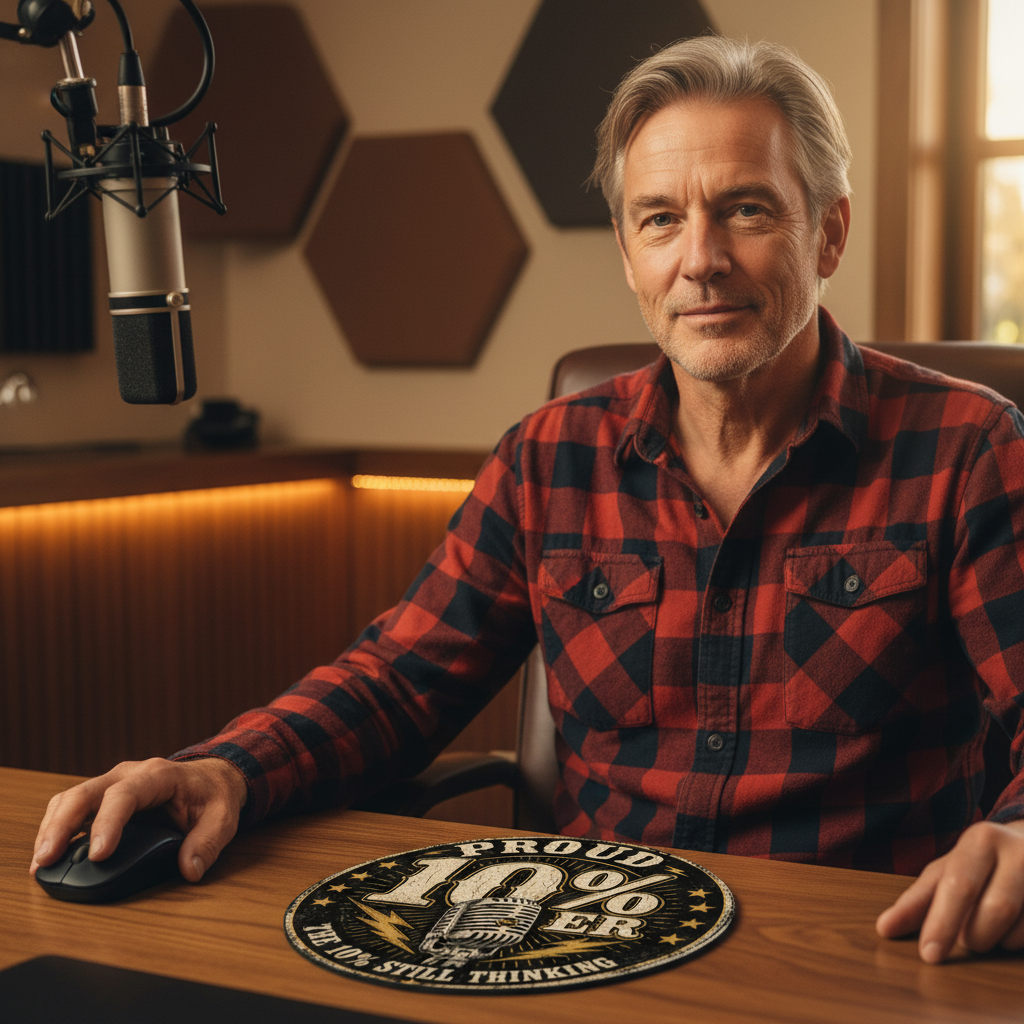 Proud 10%er Round Mouse Pad – Radio Studio Lifestyle Mockup