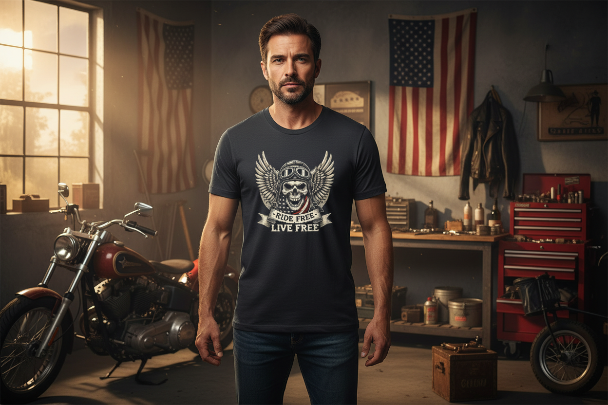 Ride Free Live Free T-Shirt Mockup - Enhanced