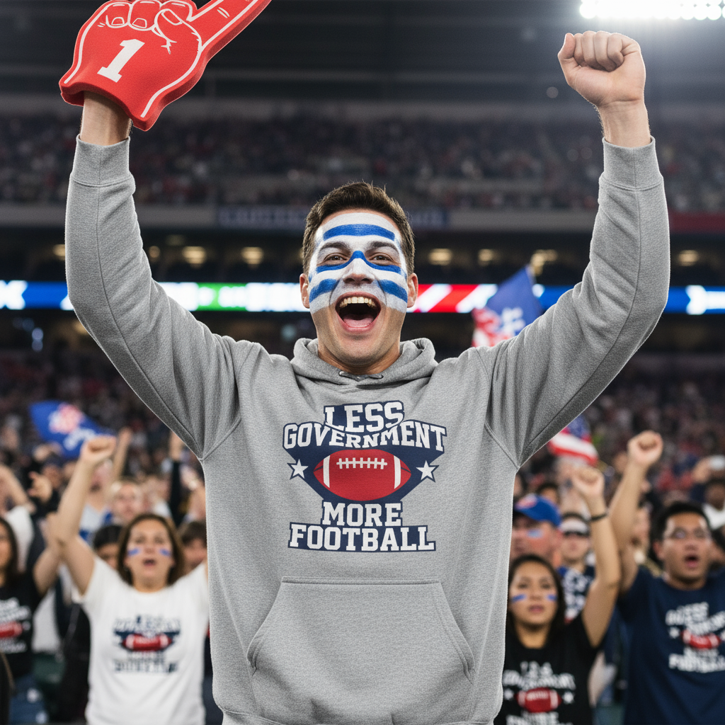 Sports Fan Wearing Less Government More Football Hoodie - Thumbnail